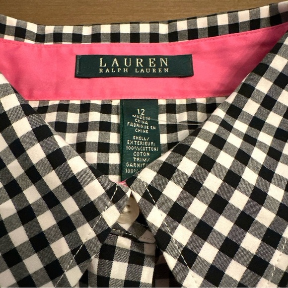 Lauren Ralph Lauren Womens Size 12 Gingham Flip Cuff Peplum Button-Up Shirt - Picture 7 of 14